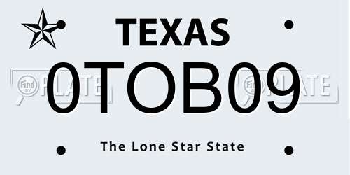 0TOB09 Texas License Plate