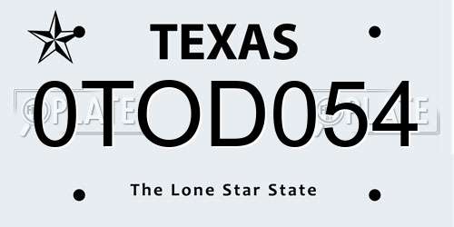 0TOD054 Texas License Plate