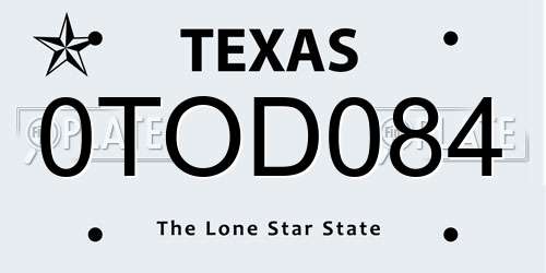 0TOD084 Texas License Plate