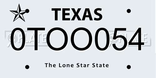 0TOO054 Texas License Plate