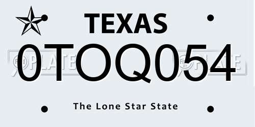 0TOQ054 Texas License Plate