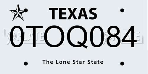 0TOQ084 Texas License Plate