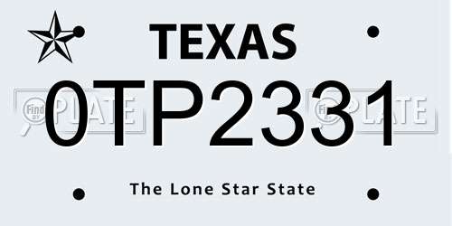0TP2331 Texas License Plate