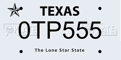 0TP555 Texas License Plate