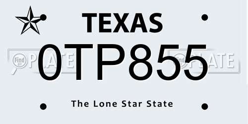 0TP855 Texas License Plate