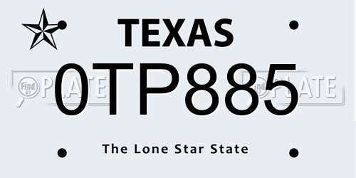 0TP885 Texas License Plate