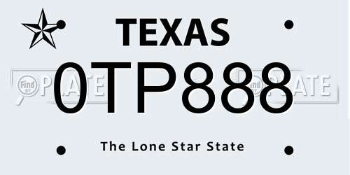 0TP888 Texas License Plate