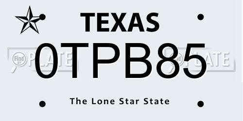 0TPB85 Texas License Plate