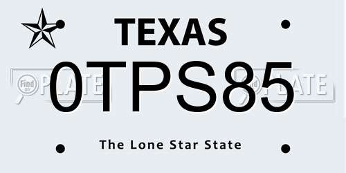 0TPS85 Texas License Plate