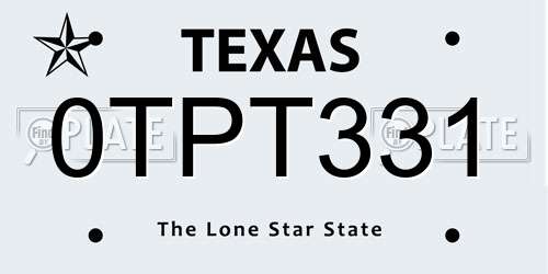0TPT331 Texas License Plate