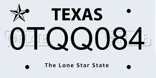0TQQ084 Texas License Plate