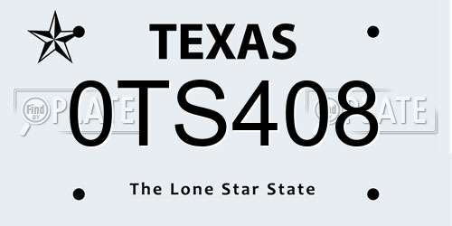 0TS408 Texas License Plate