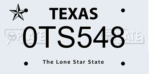 0TS548 Texas License Plate