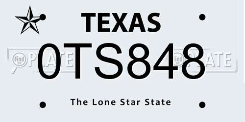 0TS848 Texas License Plate