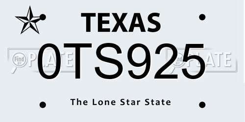 0TS925 Texas License Plate