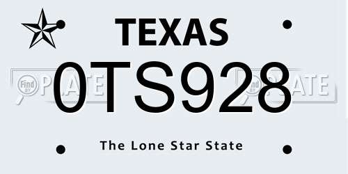0TS928 Texas License Plate