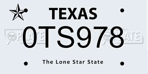 0TS978 Texas License Plate