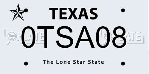 0TSA08 Texas License Plate