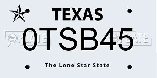 0TSB45 Texas License Plate