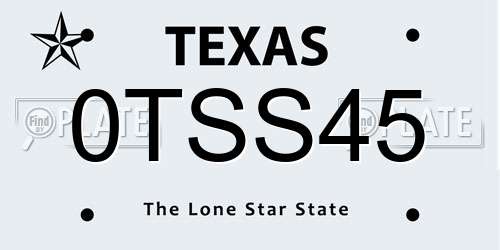 0TSS45 Texas License Plate