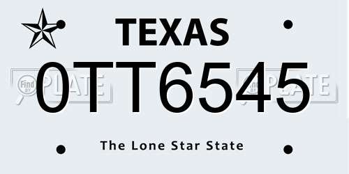 0TT6545 Texas License Plate