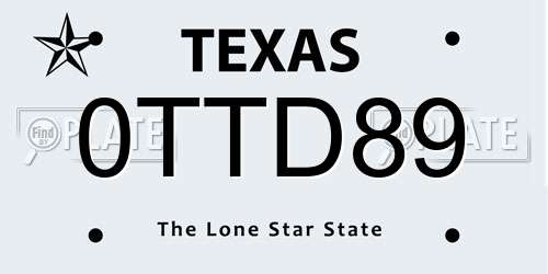0TTD89 Texas License Plate