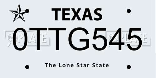 0TTG545 Texas License Plate