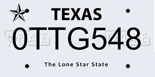 0TTG548 Texas License Plate