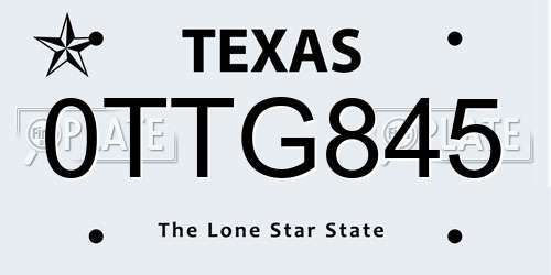 0TTG845 Texas License Plate
