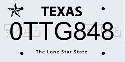 0TTG848 Texas License Plate