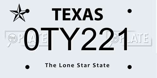 0TY221 Texas License Plate