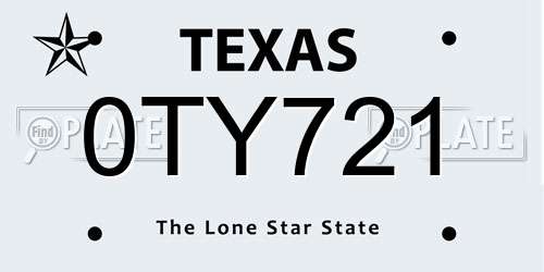 0TY721 Texas License Plate