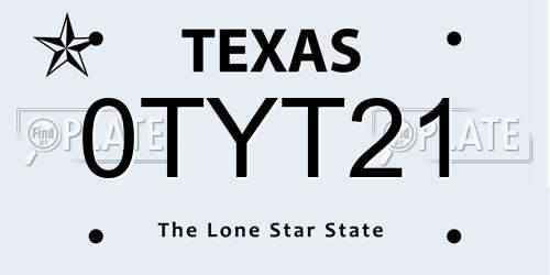 0TYT21 Texas License Plate
