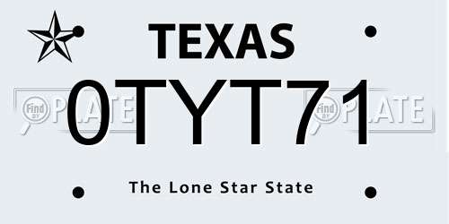 0TYT71 Texas License Plate