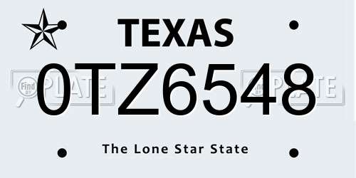 0TZ6548 Texas License Plate