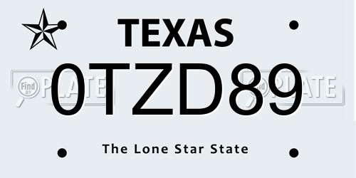 0TZD89 Texas License Plate