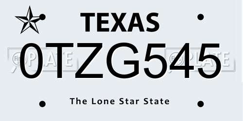0TZG545 Texas License Plate