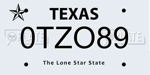 0TZO89 Texas License Plate