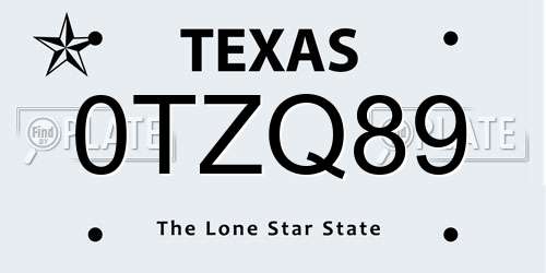 0TZQ89 Texas License Plate