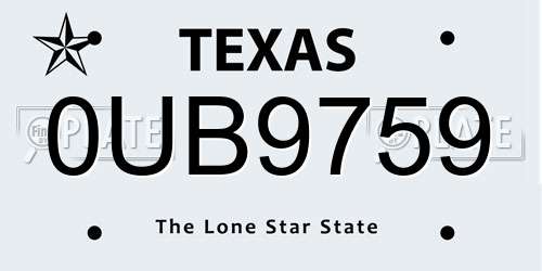 0UB9759 Texas License Plate