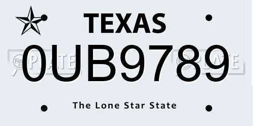 0UB9789 Texas License Plate