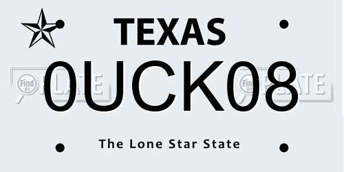 0UCK08 Texas License Plate