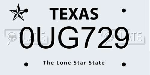 0UG729 Texas License Plate