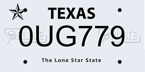 0UG779 Texas License Plate