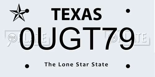 0UGT79 Texas License Plate