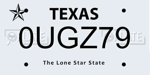 0UGZ79 Texas License Plate