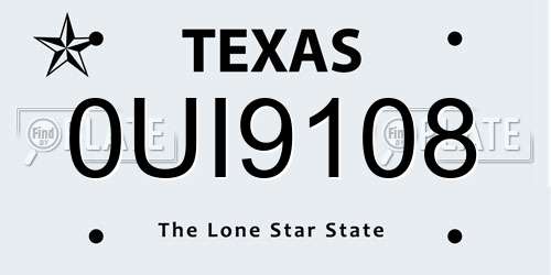 0UI9108 Texas License Plate