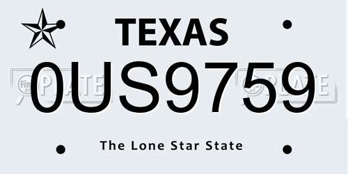 0US9759 Texas License Plate