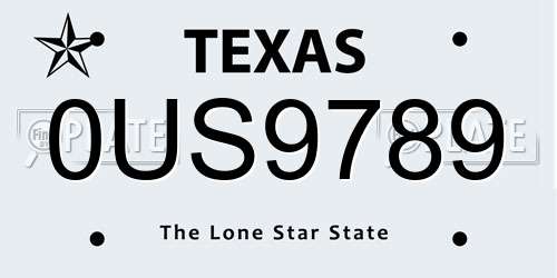 0US9789 Texas License Plate