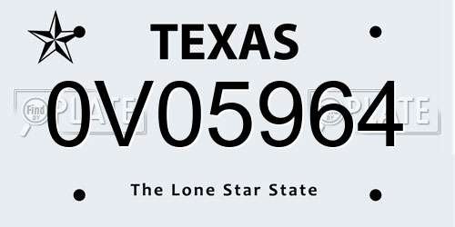0V05964 Texas License Plate